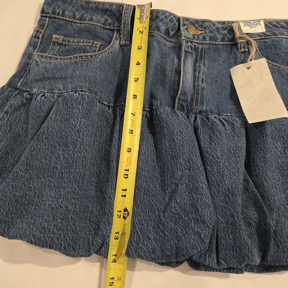 NWT Dakota Blue Juniors Bubble Gathered Hem Blue Jean Mini Skirt Size‎ Large